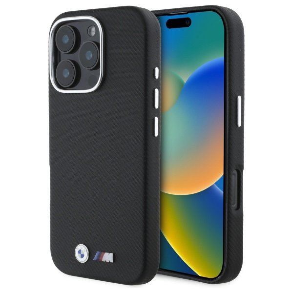 BMW M Series Kevlar Wrapped Metal Logo Case for iPhone 16 Pro Max 6.9" Black - BMHCP16X23PUFWKEV