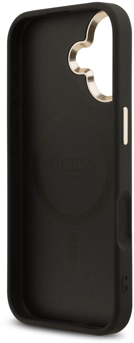 Guess PU Leather 4G Triangle Logo Gold Frame Case with MagSafe for iPhone 17 6.3" Black - GUHMP17SP4GTDGMK