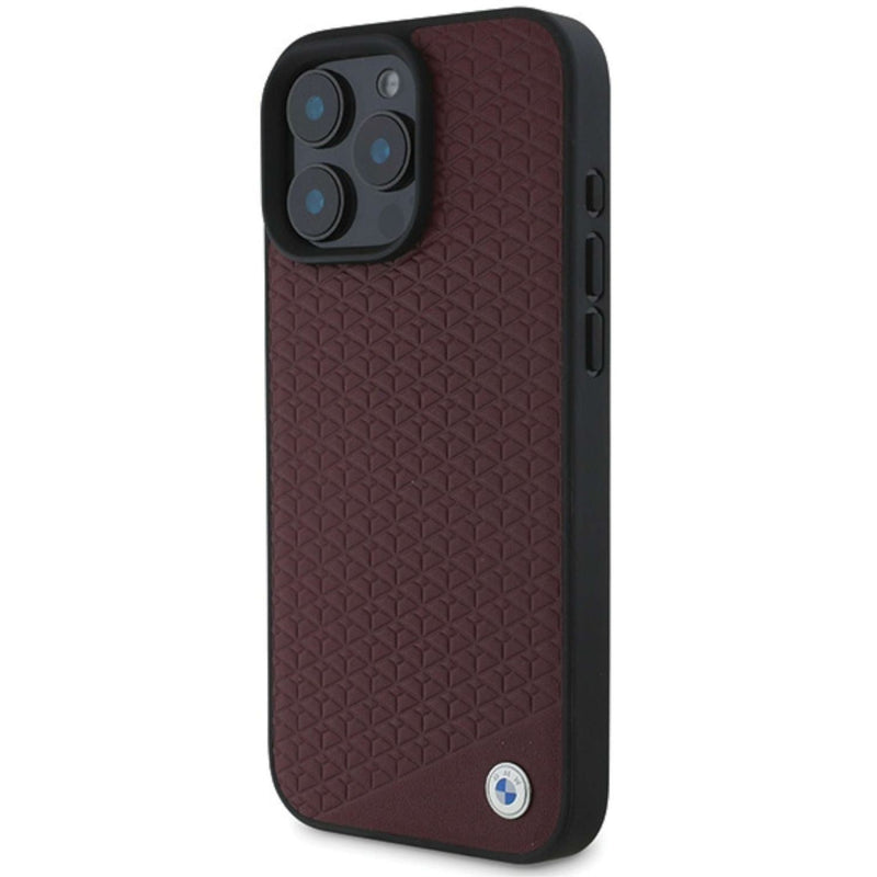 BMW Sign Leather Diamond Metal Logo Case with MagSafe for iPhone 16 Pro Max 6.9" Red - BMHMP16X23RDDR