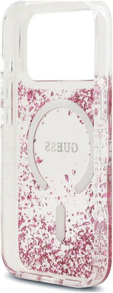 Guess Resin Bottom Glitter Case with MagSafe for iPhone 17/18 Pro Max 6.9" Clear Pink - GUHMP18XRGRGEP