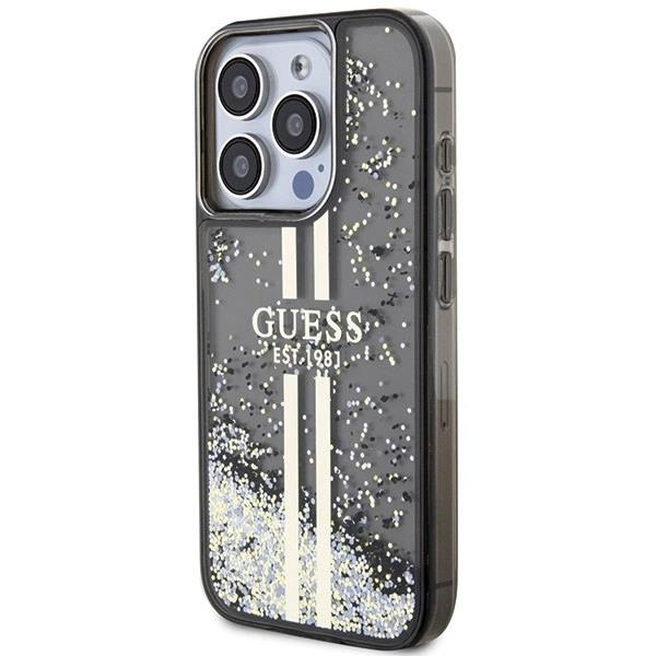 Guess Liquid Glitter Gold Stripes Hard Case for iphone 15 Pro 6.1" Black - GUHCP15LLFCSEGK
