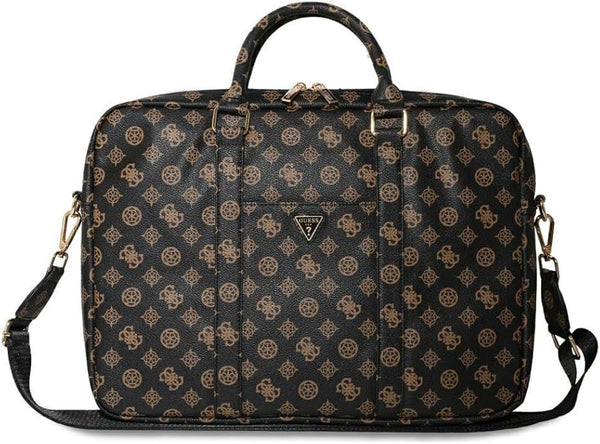 Guess 4G Peony Triangle Logo Front Pocket Zipper 16" Laptop Bag Black/Brown - GUCB16PGPOSGNK