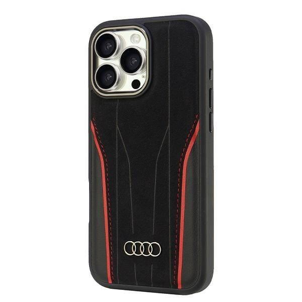 Audi Genuine Leather Hardcase with MagSafe for iPhone 16 Pro Max 6.9" Black/Red - AU-TPUPCMIP16PM-R8/D3-RD