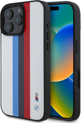 BMW M Performance Tricolor Printed Stripes Case with MagSafe for iPhone 16 Pro Max 6.9" White - BMHMP16X23PUPTH