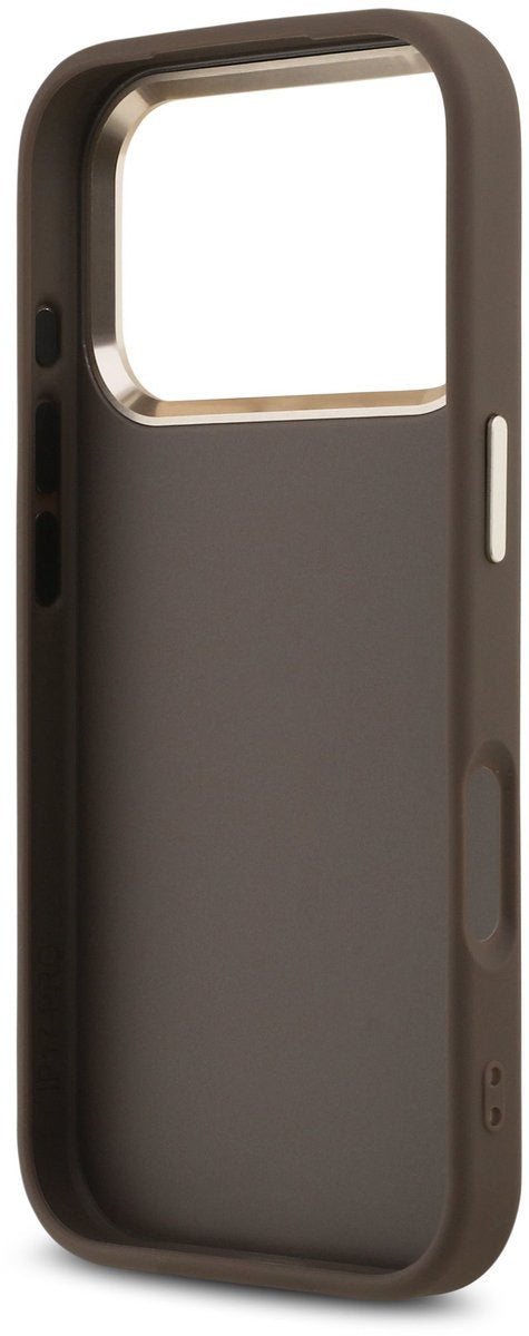 Guess PU Leather 4G Big Logo Gold Frame Case for iPhone 17 Pro Max 6.9" Brown - GUHCP17X4GMGCBR