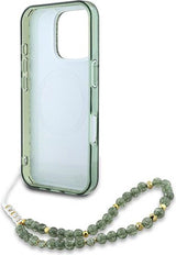 Guess IML Flowers Allover Electro and Pearl Strap Case with MagSafe for iPhone 16 Pro 6.3" Green - GUHMP16LHCPOFPA