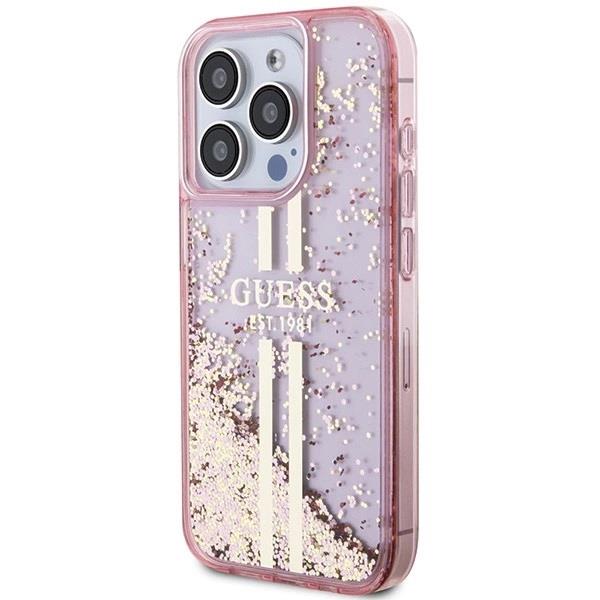 Guess Liquid Glitter Gold Stripes Hard Case for iphone 15 Pro 6.1" Pink - GUHCP15LLFCSEGP