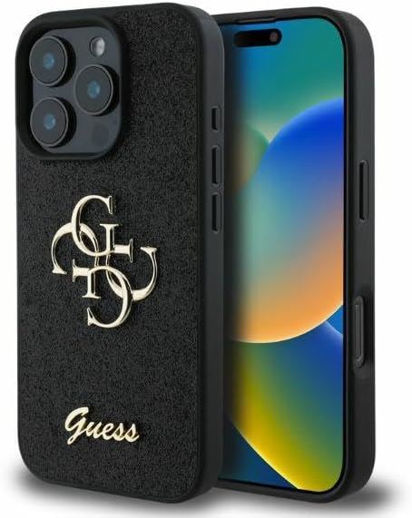 Guess PU Fixed Glitter 4G Metal Logo Case for iphone 16 Pro Max 6.9" Black - GUHCP16XHG4SGK