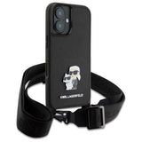 Karl Lagerfeld Saffiano Karl & Choupette Metal Pin Crossbody Strap Case for iPhone 16 6.1" Black - KLHCP16SSAKCPBK