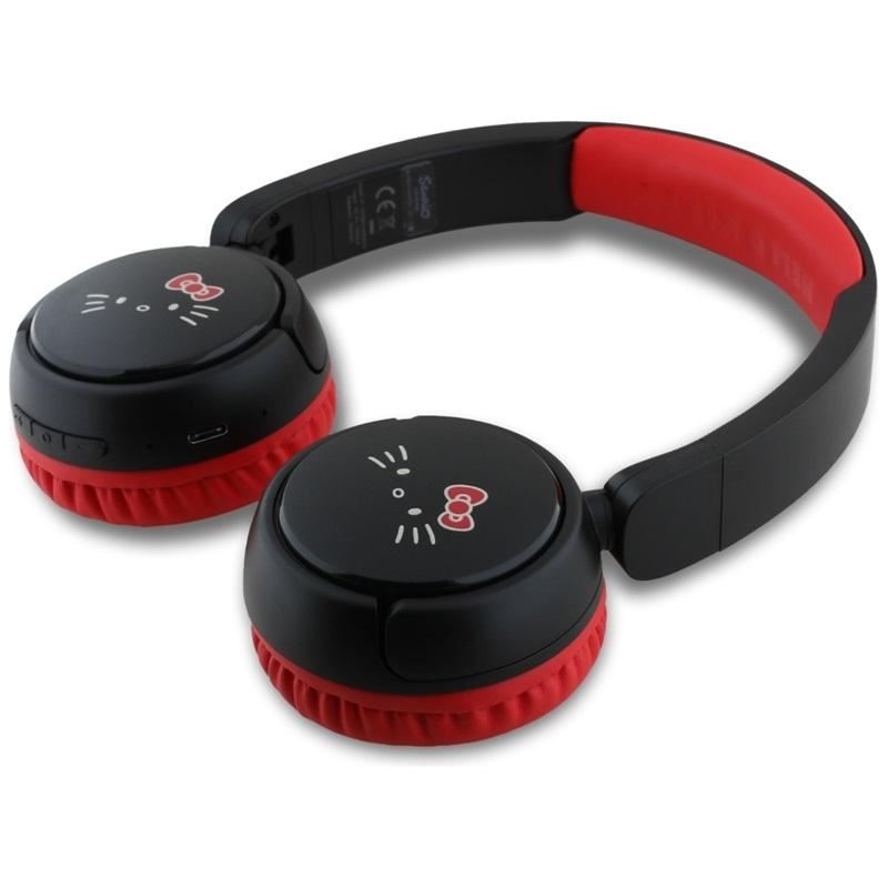 Hello Kitty Face Logo Bluetooth Wireless Headphones Black/Red - HKOBHV6ROKFR