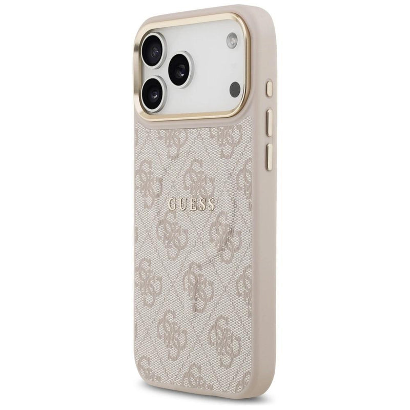 Guess PU Leather 4G Gold Frame Case with MagSafe for iPhone 17 Pro Max 6.9" Pink - GUHMP17XP4MSEGCW