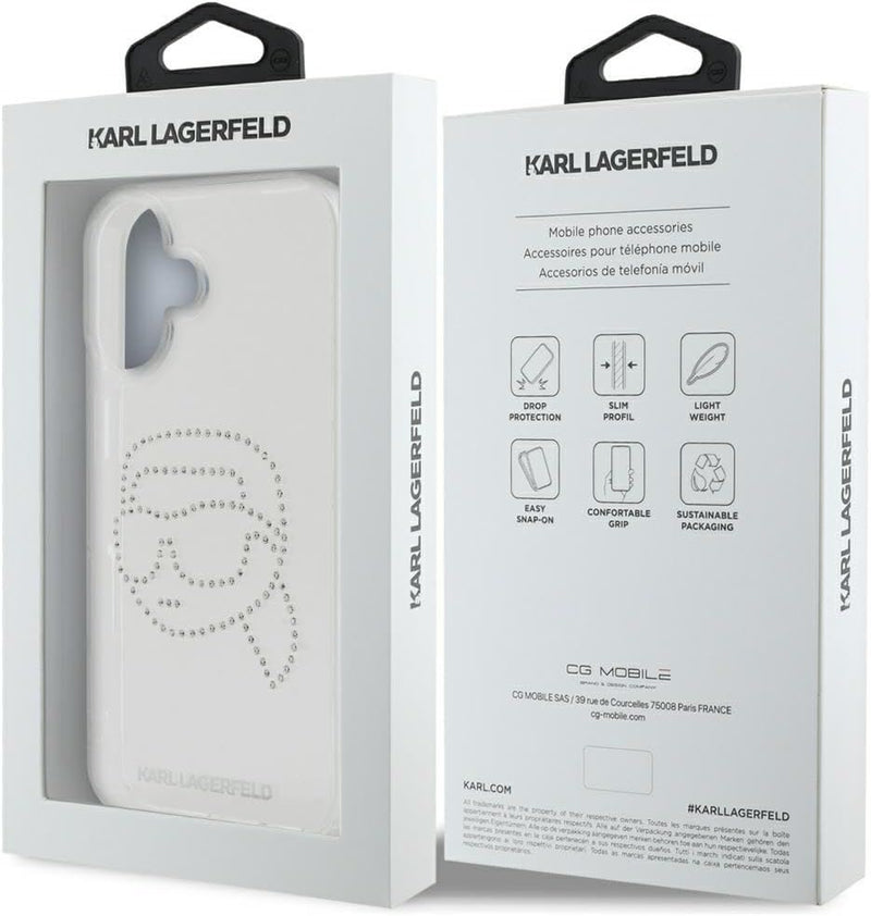 Karl Lagerfeld IML Rhinestones Karl Head Case for iPhone 16 6.1" Clear - KLHCP16SHKHDCELT