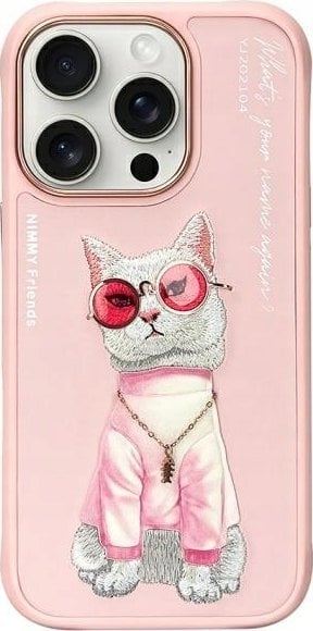 Nimmy Glasses Cool Cat Case for iPhone 16 Pro 6.3" Pink - N-YJ-iP16-Pro-04