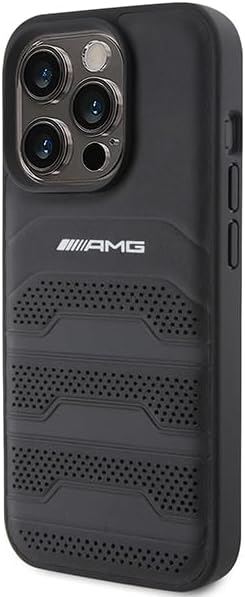 Mercedes AMG Hardcase Leather Debossed Lines Case for iphone 15 Pro Max 6.7" Black - AMHCP15XGSEBK