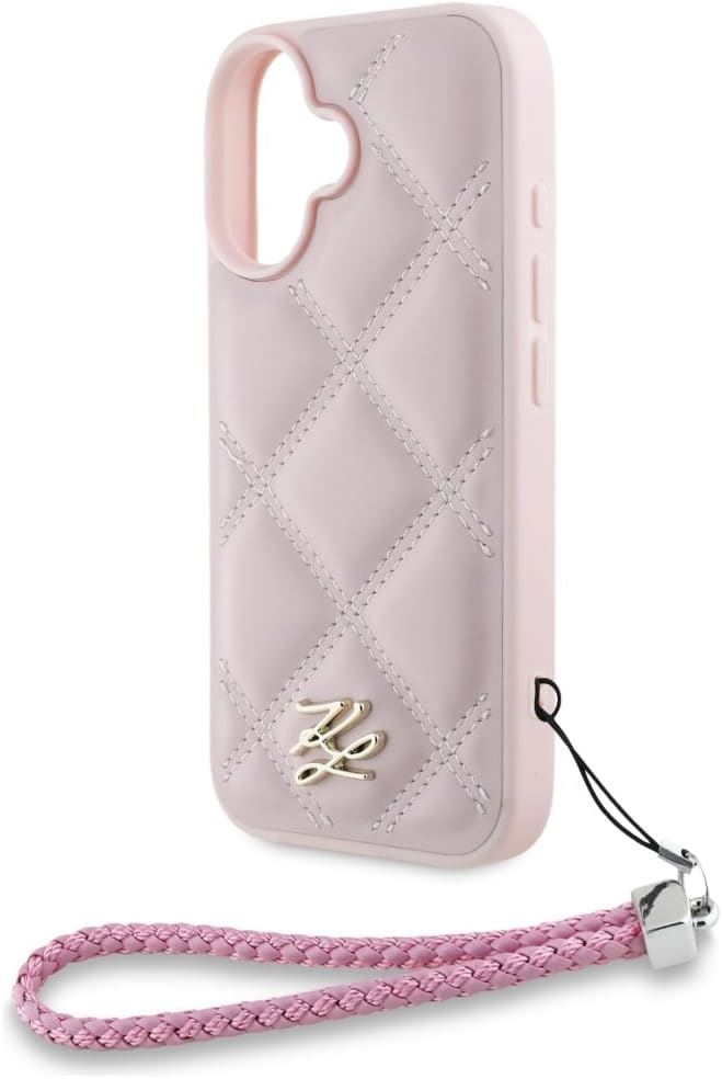 Karl Lagerfeld Quilted Initial Logo with Chain Strap Case for iPhone 16 6.1" Pink - KLHCP16SPSQSKLSMSP