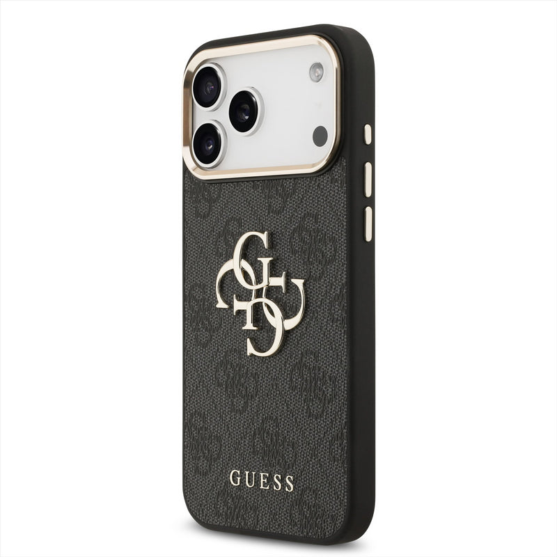 Guess PU Leather 4G Big Logo Gold Frame Case for iPhone 17 Pro Max 6.9" Black - GUHCP17X4GMGCGR