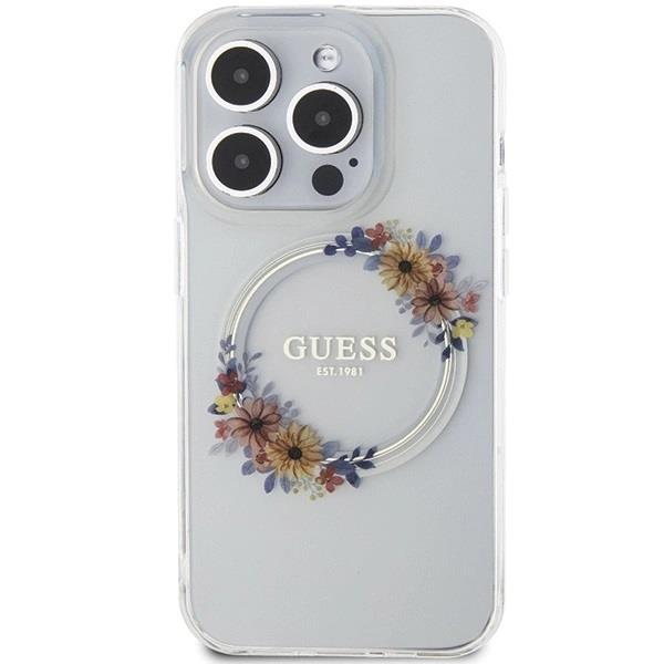 Guess IML Flowers Wreatch with MagSafe Hard Case for iphone 15 Pro 6.1" Transparent - GUHMP15LHFWFCT