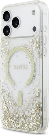 Guess Resin Bottom Glitter Case with MagSafe for iPhone 17/18 Pro Max 6.9" Clear Gold - GUHMP18XRGRGED