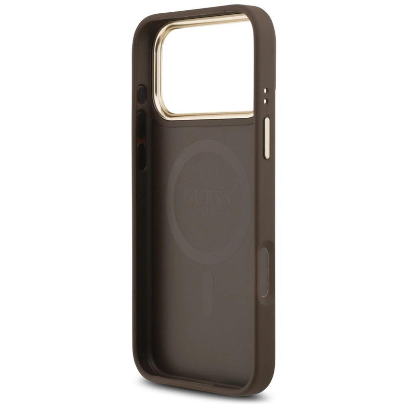 Guess PU Leather 4G Gold Frame Case with MagSafe for iPhone 17 Pro Max 6.9" Brown - GUHMP17XP4MSEGCW