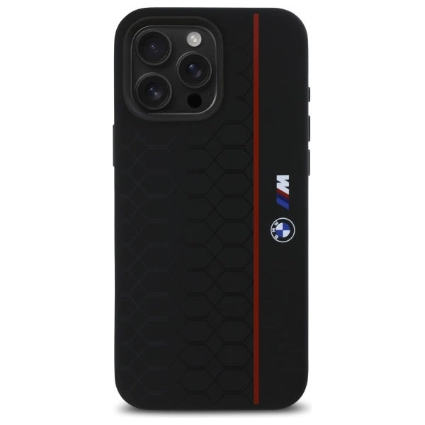 BMW M Series Silicone Hexagon Red Line Case with MagSafe for iPhone 16 Pro Max 6.9" Black - BMHMP16X23SHER