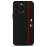 BMW M Series Silicone Hexagon Red Line Case with MagSafe for iPhone 16 Pro Max 6.9" Black - BMHMP16X23SHER