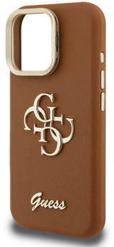 Guess PU Grained 4G Logo Stand Camera Frame Case for iPhone 16 Pro Max 6.9" Brown - GUHCP16XPCS4GSW
