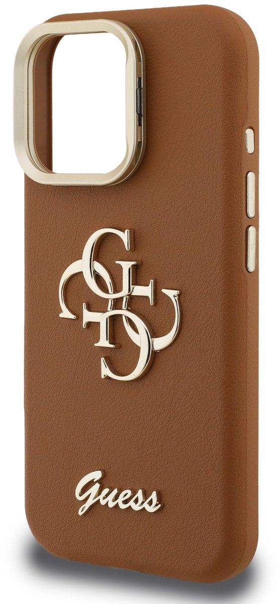 Guess PU Grained 4G Logo Stand Camera Frame Case for iPhone 16 Pro Max 6.9" Brown - GUHCP16XPCS4GSW