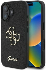 Guess PU Fixed Glitter 4G Metal Logo Case for iphone 16 6.1" Black - GUHCP16SHG4SGK