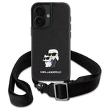 Karl Lagerfeld Saffiano Karl & Choupette Metal Pin Crossbody Strap Case for iPhone 16 6.1" Black - KLHCP16SSAKCPBK