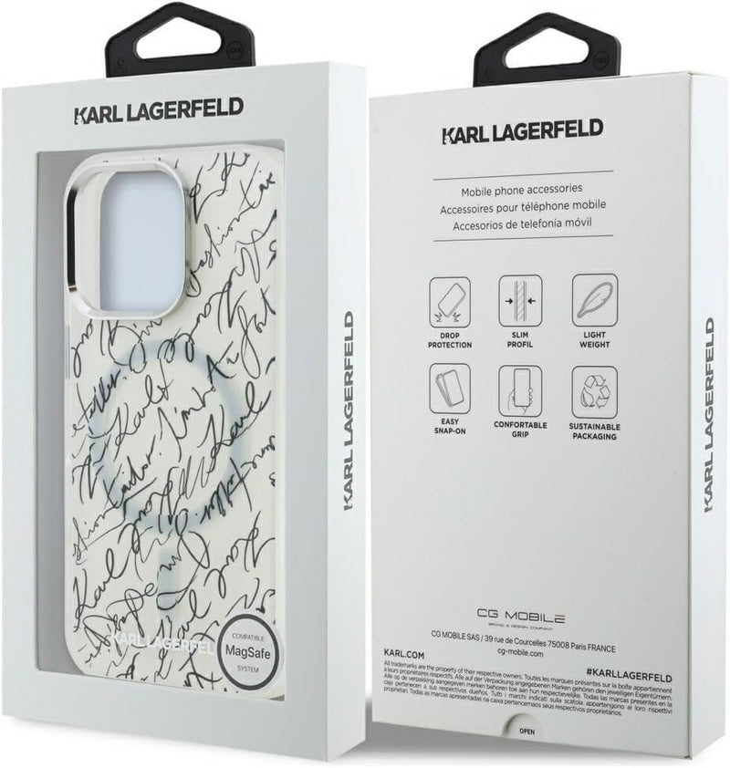 Karl Lagerfeld IML Karl Script Pattern with MagSafe Case for iPhone 16 Pro 6.3" White - KLHMP16LHMSPUSH