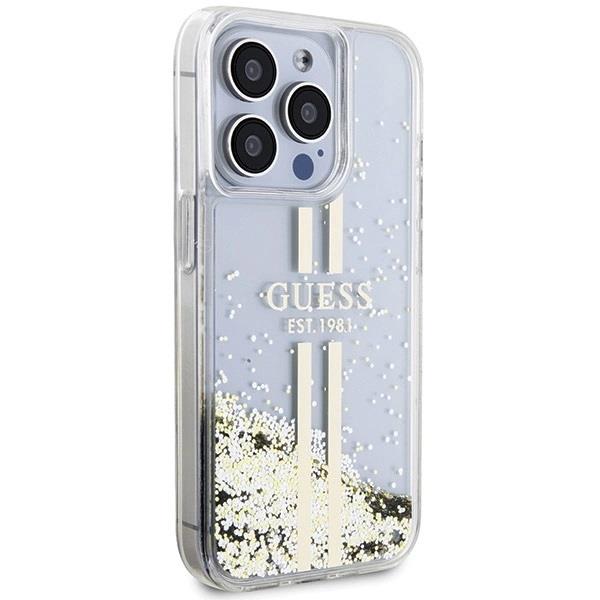 Guess Liquid Glitter Gold Stripes Hard Case for iphone 15 Pro Max 6.7" Transparent- GUHCP15XLFCSEGT