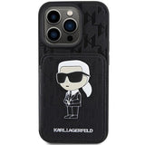 Karl Lagerfeld Saffiano Cardslots and Stand Monogram Ikonik Patch Case for iPhone 15 Pro Max 6.7" Black - KLHCP15XSAKKNSCK