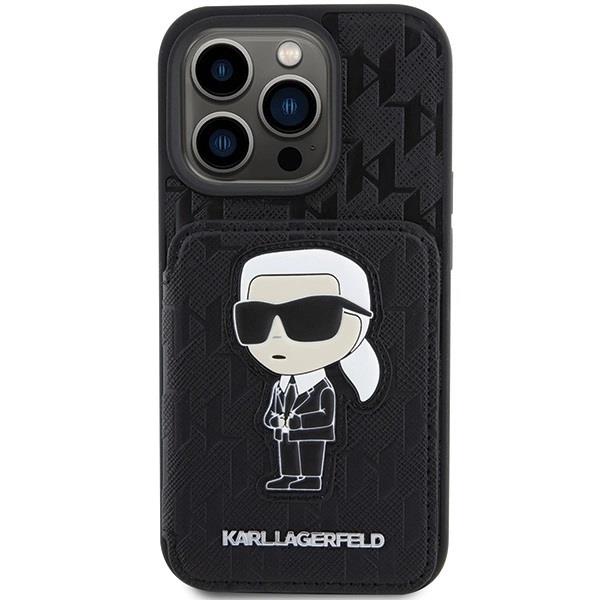Karl Lagerfeld Saffiano Cardslots and Stand Monogram Ikonik Patch Case for iPhone 15 Pro Max 6.7" Black - KLHCP15XSAKKNSCK