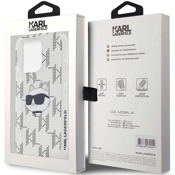 Karl Lagerfeld IML Choupette Head & Monogram Case for iPhone 15 Pro Max 6.7" Clear - KLHCP15XHKLPCHT