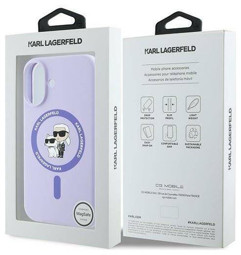 Karl Lagerfeld Liquid Silicone Karl & Choupette Case with MagSafe for iPhone 16 6.1" Purple - KLHMP16SSCMKCRHU