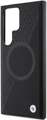 BMW Signature Leather Half Textured and Circle with MagSafe Hard Case for Samsung Galaxy S24 Ultra 6.8" Black - BMHMS24L23RTPK