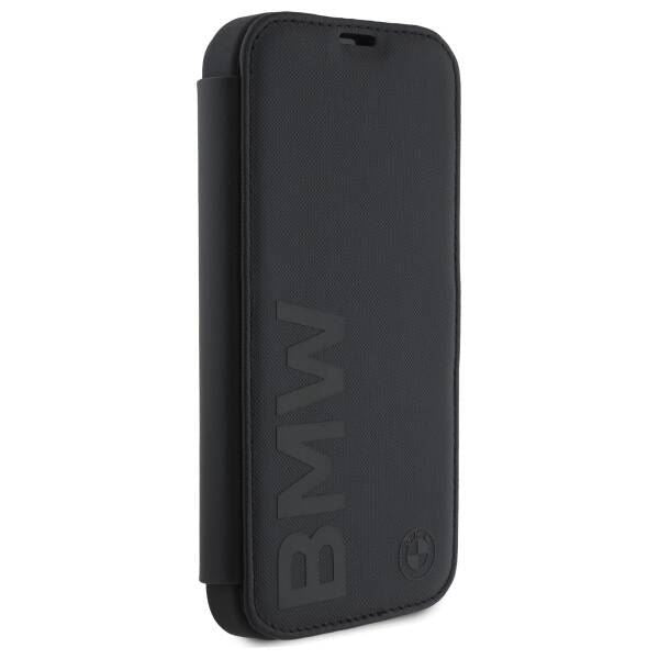 BMW Signature Leather Wordmark Bookcase for iPhone 16 6.1" Black - BMBKP16S23RMRLK