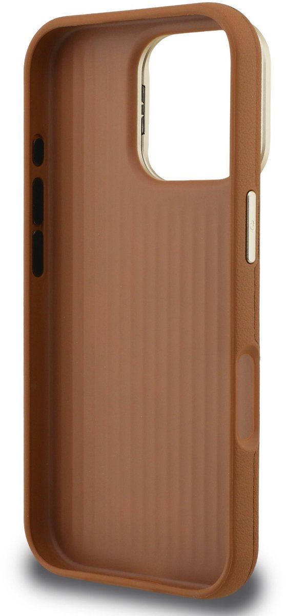 Guess PU Grained 4G Logo Stand Camera Frame Case for iPhone 16 Pro Max 6.9" Brown - GUHCP16XPCS4GSW