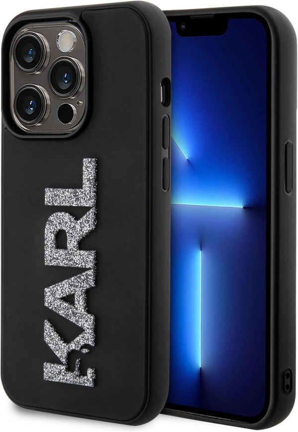 Karl Lagerfeld 3D Rubber Glitter Logo Case for iphone 15 Pro Max 6.7" Black - KLHCP15X3DMBKCK