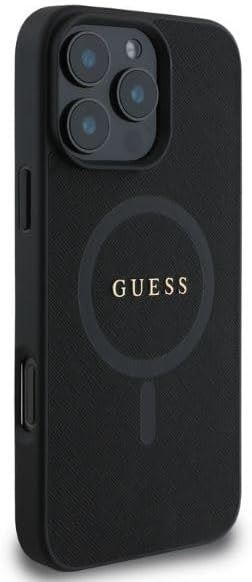 Guess Leather Saffiano Classic Logo Hardcase with MagSafe for iphone 16 Pro 6.3" Black - GUHMP16LPSAHMCK