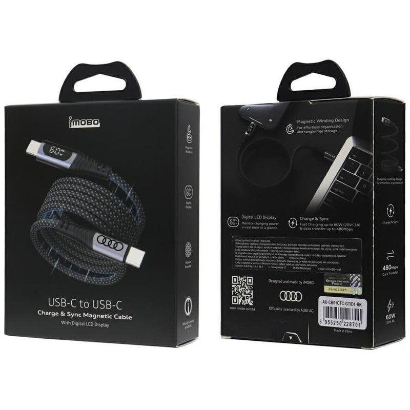 Audi USB C to USB C 2.0 Charge & Sync Cable 20V 3A 60W Black - AU-CB01CTC-GT/D1-BK