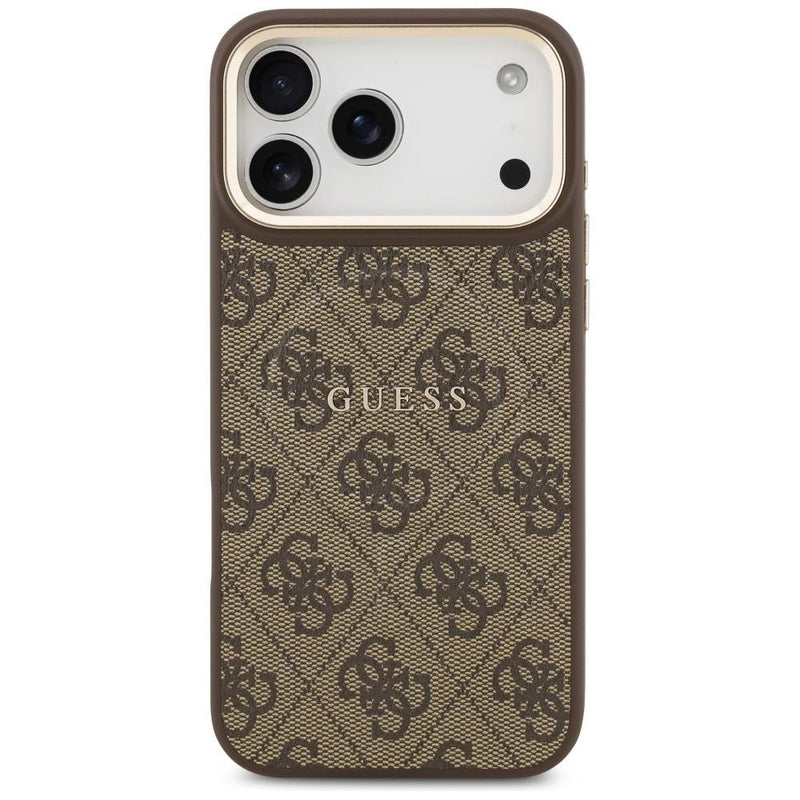 Guess PU Leather 4G Gold Frame Case with MagSafe for iPhone 17 Pro Max 6.9" Brown - GUHMP17XP4MSEGCW