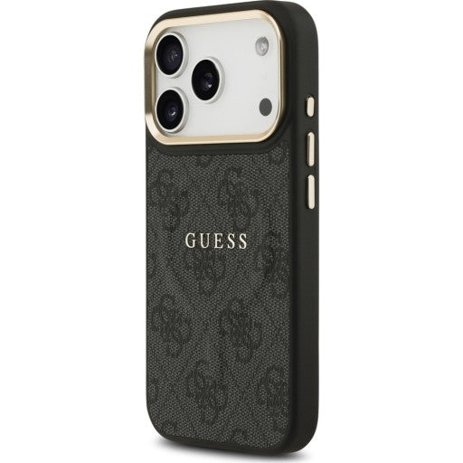 Guess PU Leather 4G Gold Frame Case with MagSafe for iPhone 17 Pro 6.3" Black -GUHMP17LP4MSEGCK