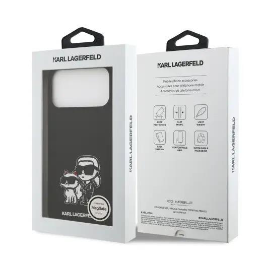 Karl Lagerfeld Liquid Silicone Karl and Choupette Sketch Case with MagSafe for iPhone 17 Pro Max 6.9" Black - KLHMP17XSKCGRGOK
