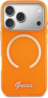 Guess IML Script Metal Logo Case with MagSafe for iPhone 17 Pro Max 6.9" Orange - GUHMP17X5HTCSMSO