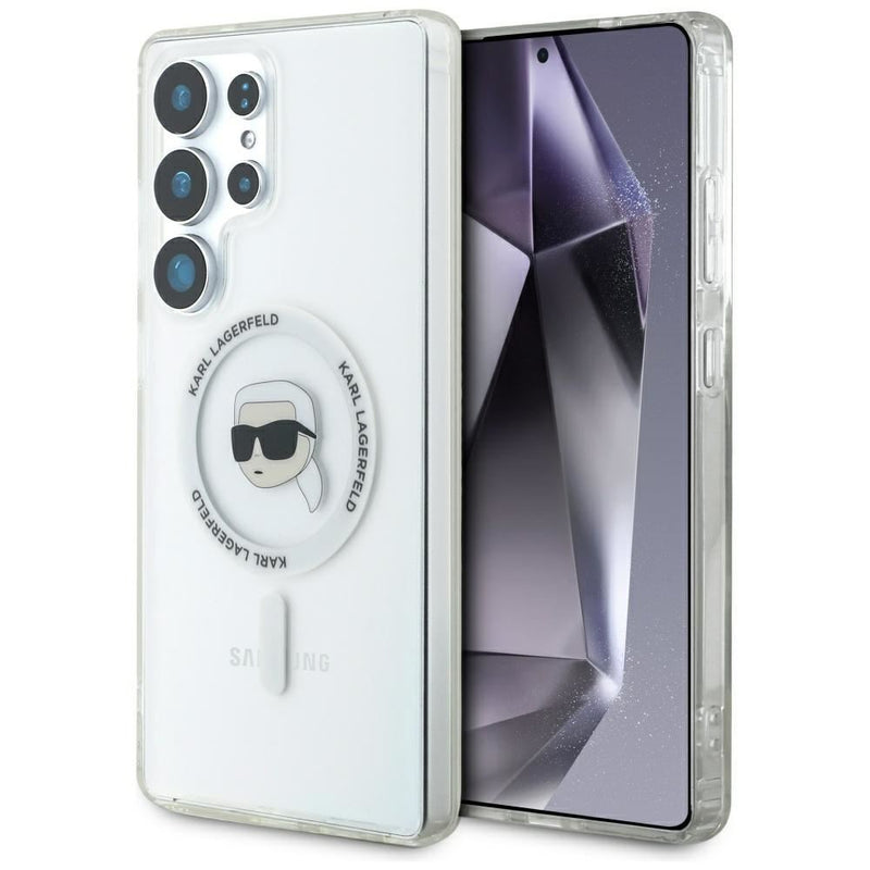 Karl Lagerfeld Button Karl Head Printed Logo Case with MagSafe for Samsung Galaxy S25 Ultra 6.9" Clear - KLHMS25LHLSKIH
