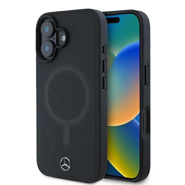 Mercedes Plain Smooth Leather Case with MagSafe for iPhone 16 6.1" Black - MEHMP16S23RCMK