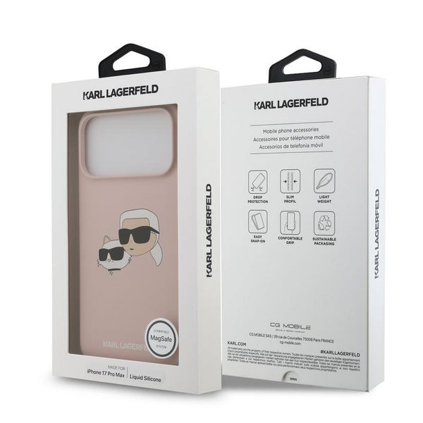 Karl Lagerfeld Liquid Silicone Karl and Choupette Head Case for iPhone 17 Pro Max 6.9" Pink - KLHMP17XSKCHPPLP