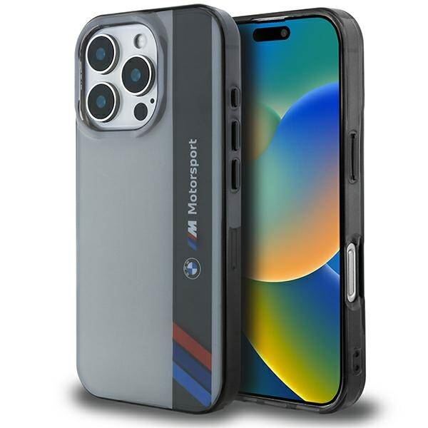 BMW Motosport IML Vertical Stripe Case for iPhone 16 Pro 6.3" Grey - BMHCP16L23HTFEG