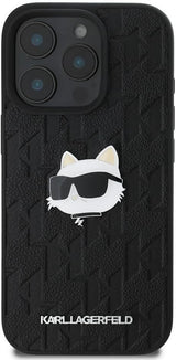 Karl Lagerfeld Monogram Choupette Head Pin Case for iPhone 16 Pro 6.3" Black - KLHCP16LPGKLCHPK